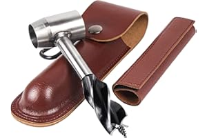 Survival Settlers Tool Bushcraft Hand Auger Wrench, Manual Auger Scotch Eye Wood Auger Drill Bit, Bushcraft Gear with Leather