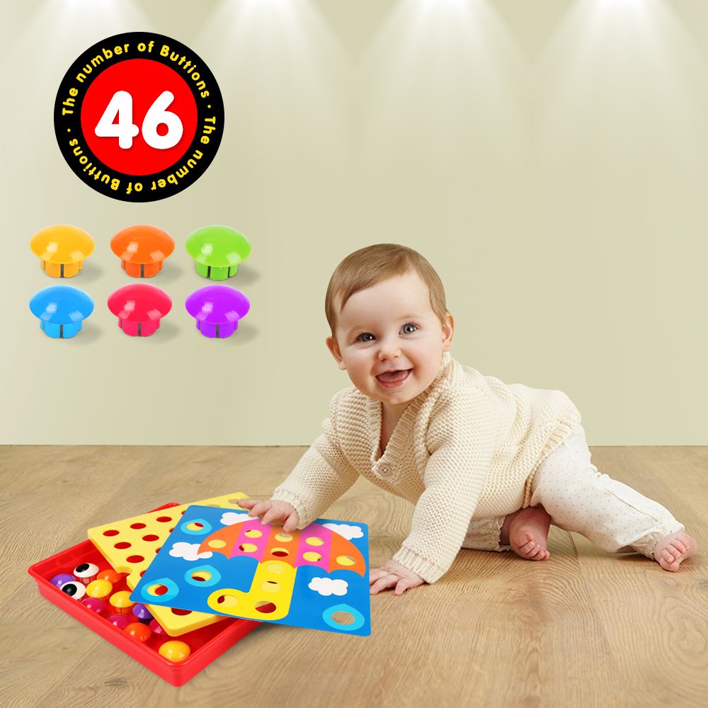 AMOSTING Button Art Toy – Educational Color Matching Mosaic Pegboard Sensory Learning Activity for Kids Age 3 4 5, Preschool Gift for Toddlers, Boys and Girls