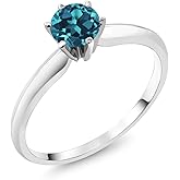 Gem Stone King 18K White Gold London Blue Topaz Engagement Solitaire Ring For Women (0.70 Cttw, Round 5MM, Gemstone November Birthstone)