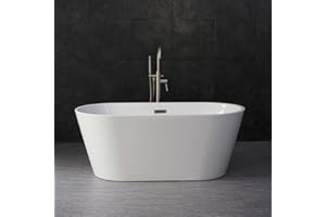 WOODBRIDGE 59" Acrylic Freestanding Bathtub Contemporary Soaking Tub with Chrome Overflow and Drain, B-0014-C