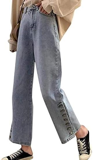 Amazon Yishidai デニムパンツ レディース ジージャン おしゃれ ゆったり ワイドパンツ デニム スリット ジーパン カジュアル ハイウエスト ジーンズ 通販