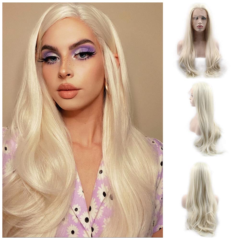 Natural Wave Wig Half Hand Tied Natural Hairline Blonde Lace Front Wig 60# Heat Resistant Fiber Pastel Wig Synthetic Wigs For Women 180% Density 24"