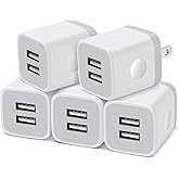 USB Charger Block, 5-Pack 2.1A Dual Port USB Rapid Wall Charger Plug Cube Power Adapter Charging Box Brick for iPhone 14/13/1