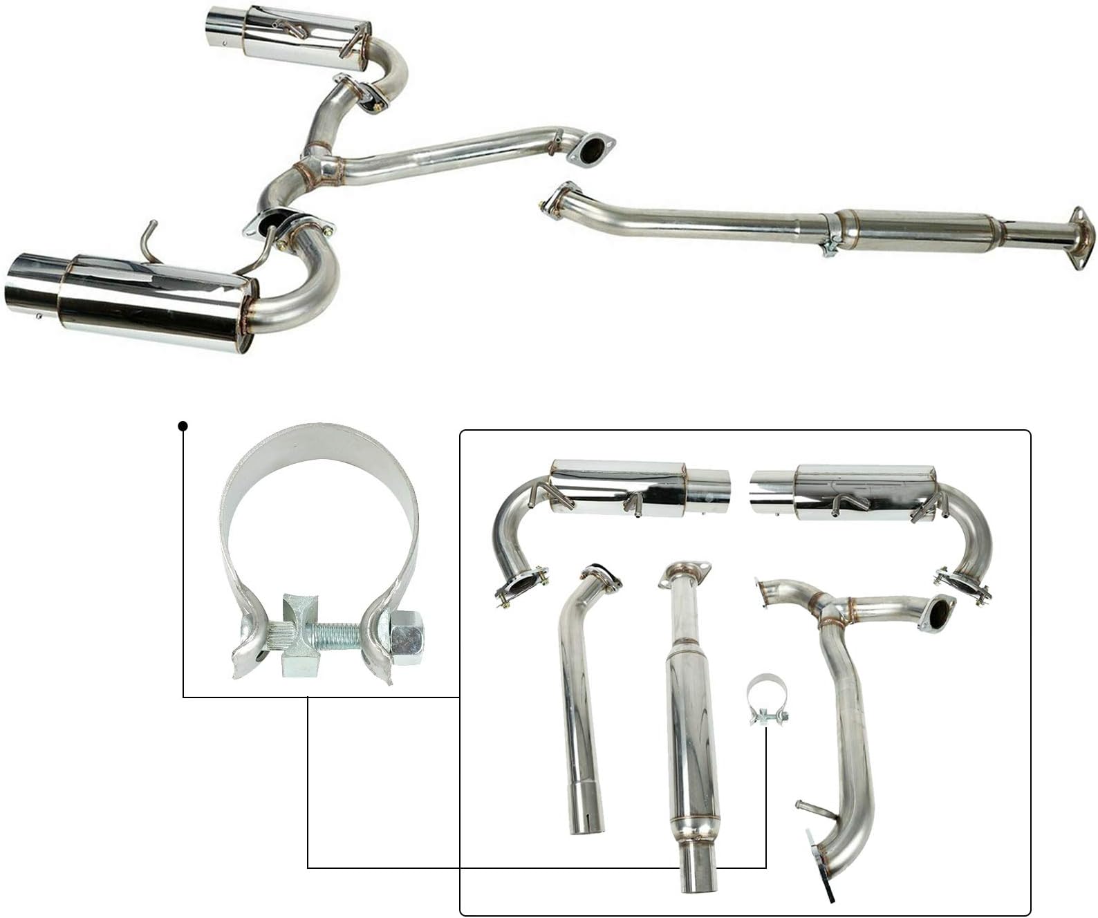 SUPERFASTRACING 4 Inch Tip Performance Catback Exhaust Muffler Pipe System + Silencer Polished T304 Stainless Steel Fits for 13-16 Scion FR-S/ 13-19 Subaru BRZ/ 17-19 Toyota 86 - New