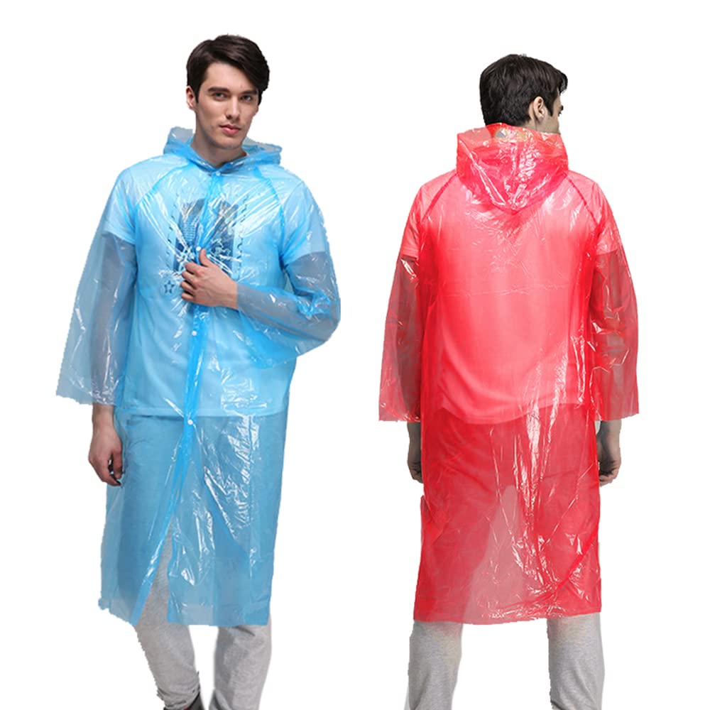 2 Pieces Disposable Rain Ponchos for Adults Disposable Emergency Ponchos Adult Raincoats for Hiking Camping Travel Outdoor, Multicolour