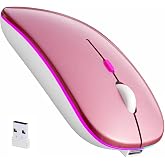 NorOasis Rechargeable Wireless Mouse with 7-Color LED, Rosegold | Dual Mode Bluetooth 5.2 + 2.4G USB Receiver, Slim Portable Cordless Mouse for Laptop, iPad, Mac, Chromebook