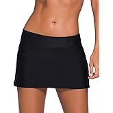 REKITA Women Swim Skirt Solid Color Waistband Skort Bikini Bottom