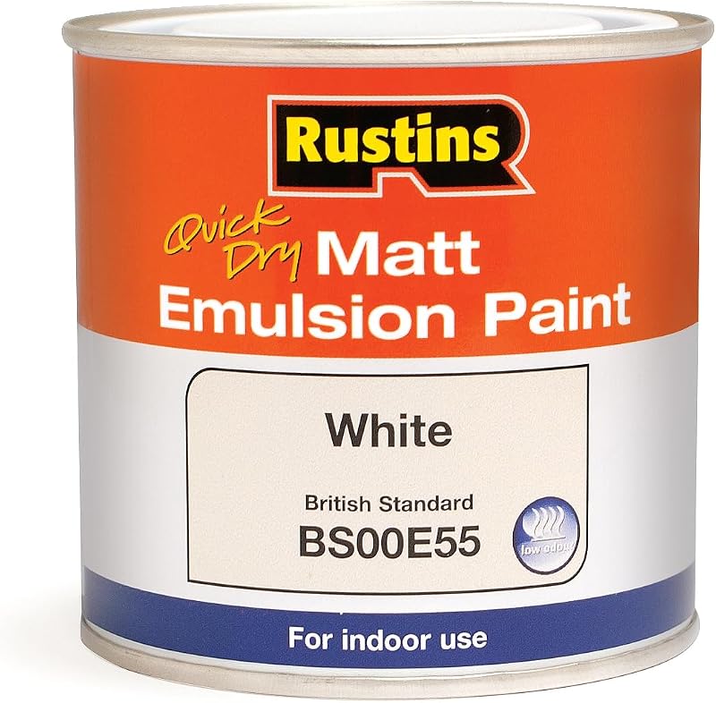 Rustins Matt Emulsion Paint White 500ml – Water Based, Quick Drying