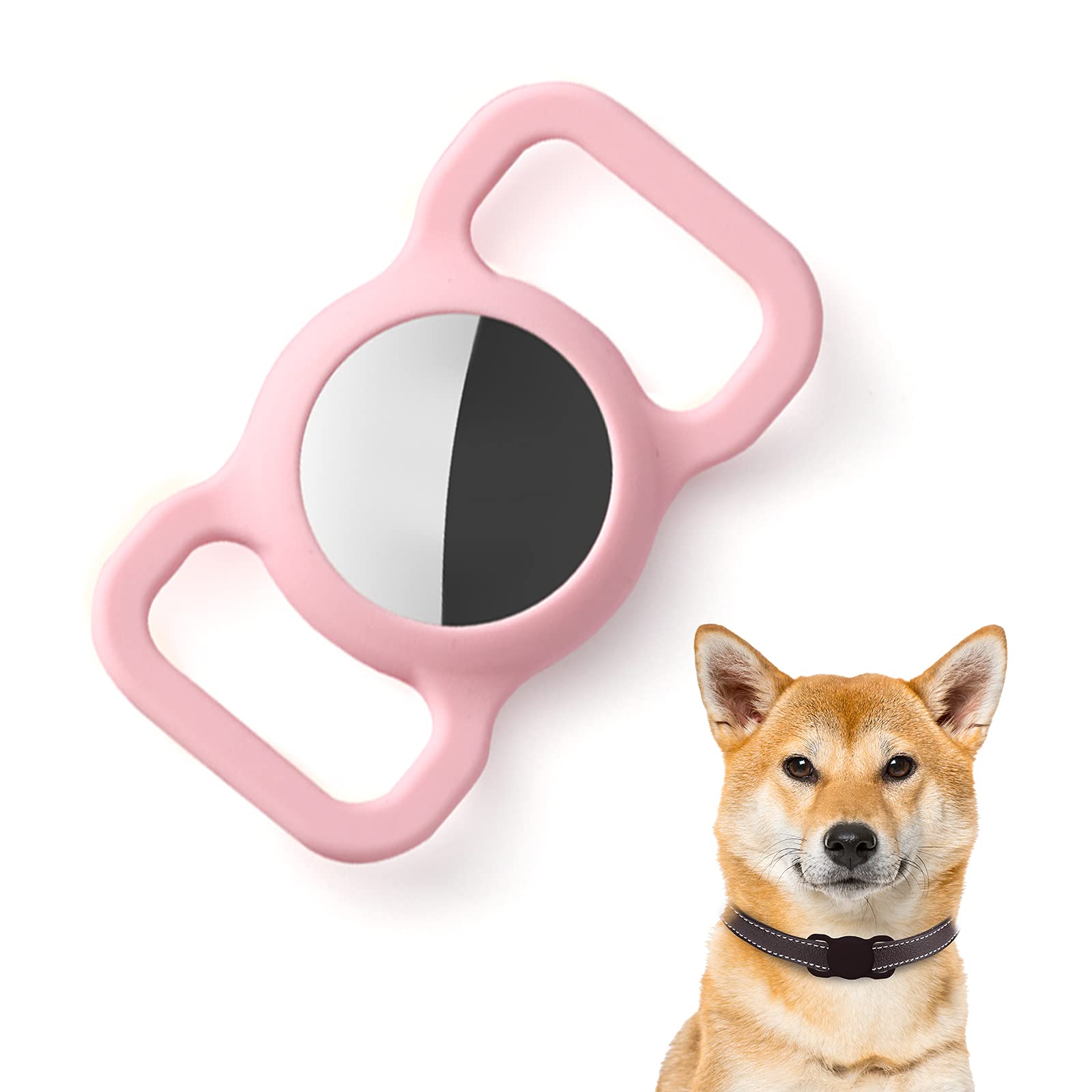 Kuaguozhe Silicone Protective Case Compatible with Apple Airtag GPS Finder Dog Collar, Pet Loop Holder for Apple Air Tags, Slide On Sleeve Compatible with Apple Airtags, Pink
