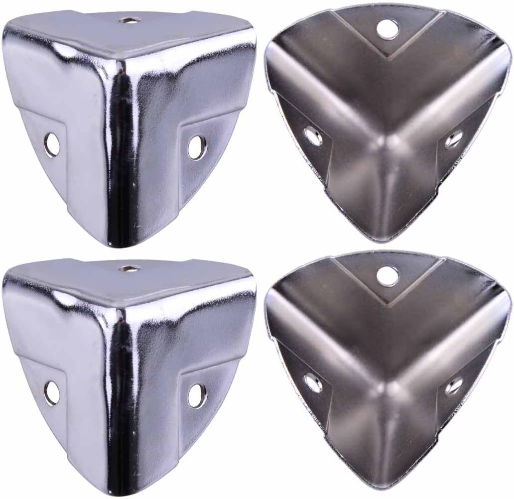 4Pcs Silver Metal Corner Angle Brace Protectors for Wooden Trunk Box