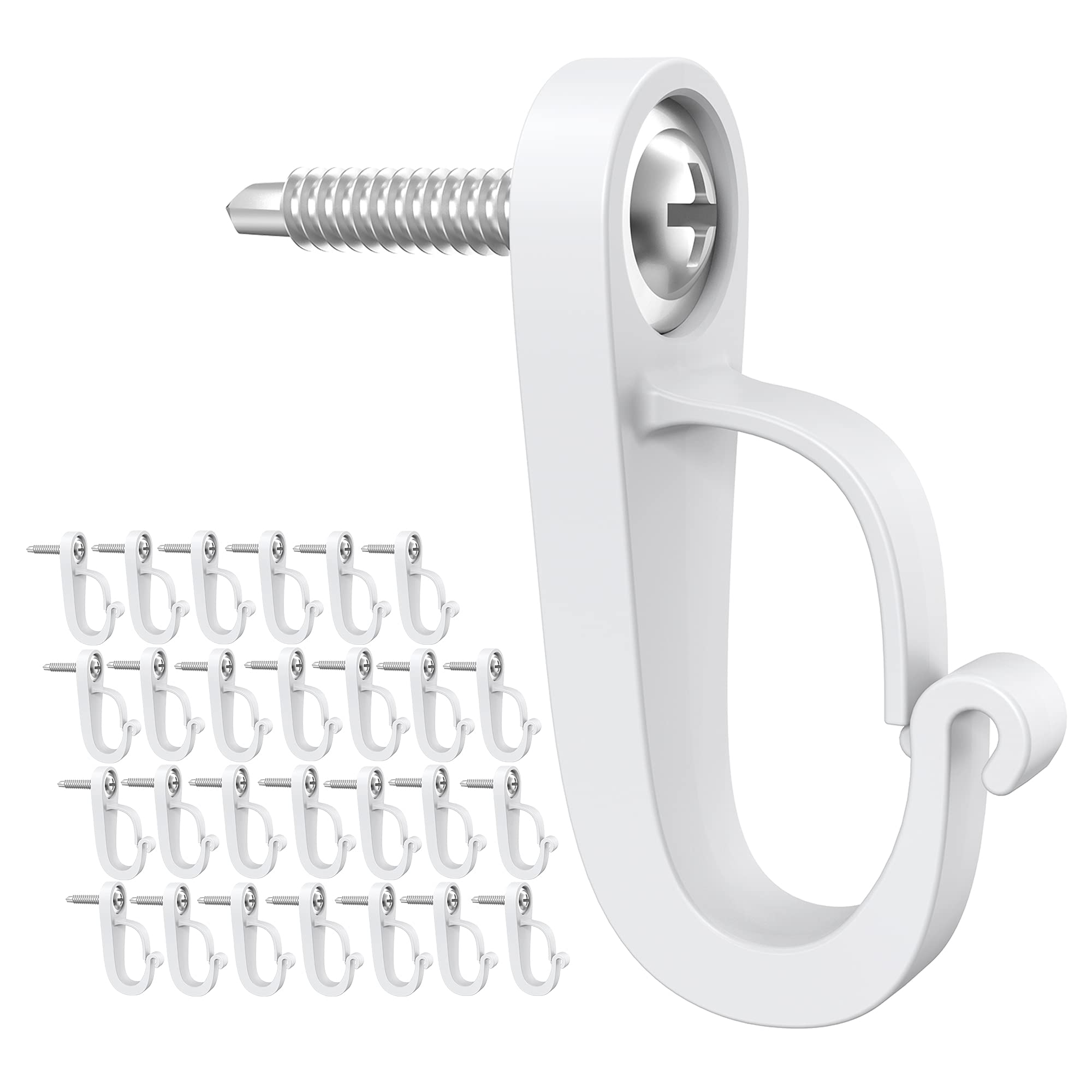 XZUHYE (28-Pack) Q-Hanger Hooks, Screws-in Hooks for Outdoor String Lights and Garage New Year Party or Other Indoor Outdoor Hanging Decorations for House, Safety Buckle Design, Easy Release (White)