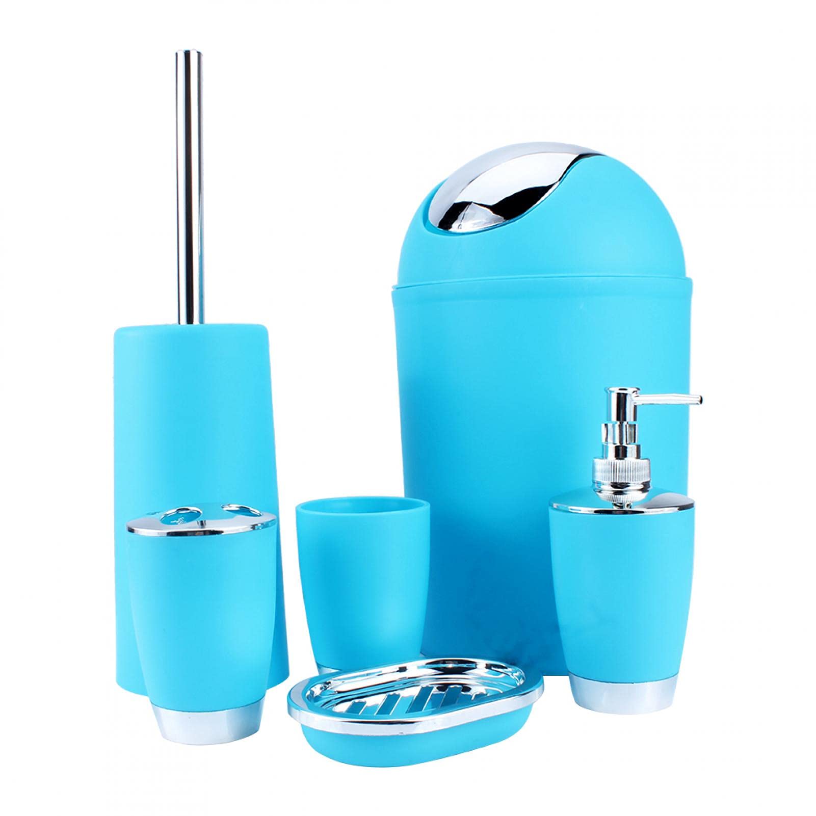 Bathroom Sets,6Pcs Bathroom Accessory Set Tumbler Toothbrush Holder Bin Soap Dish Dispenser for Hoem Bathroom Hotel Blue