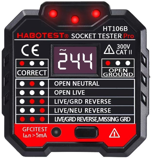 NEW Advanced With voltage display GFCI Outlet Tester 48-250V Power Socket Automatic Electric Circuit Polarity Voltage Detector Wall Plug Breaker Finder HT106B