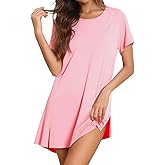 Tankaneo Womens Nightgown Short Sleeve Sleepwear Comfy Sleepshirts Casual Crew Neck Nightshirt Pajama Dress