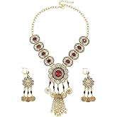 Indian Jewelry Set For Women Bridal Wedding Party Exaggerated Big Statement Crystal Chandelie Jhumka Earrings Oxidized Prom Wear Earring Tassel Punk Pendant Necklace Fashion Bollywood Jewelry