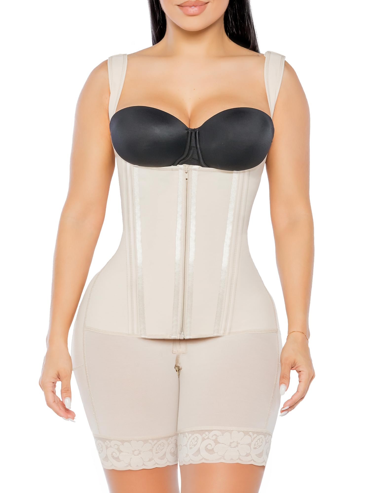 Photo 1 of YIANNA Fajas Colombianas Moldeadoras Shapewear for Women Tummy Control Body Shaper with Zipper and Hooks,YA7307-Beige-S