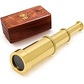 NauticalMart 6 Inch Brass Telescope with Wooden Box for Nautical Collectibles and Pirate Spyglass for Young and Adults, Ideal Decorative Piece for Home or Office