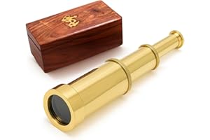 NauticalMart 6 Inch Brass Telescope with Wooden Box for Nautical Collectibles and Pirate Spyglass for Young and Adults, Ideal Decorative Piece for Home or Office