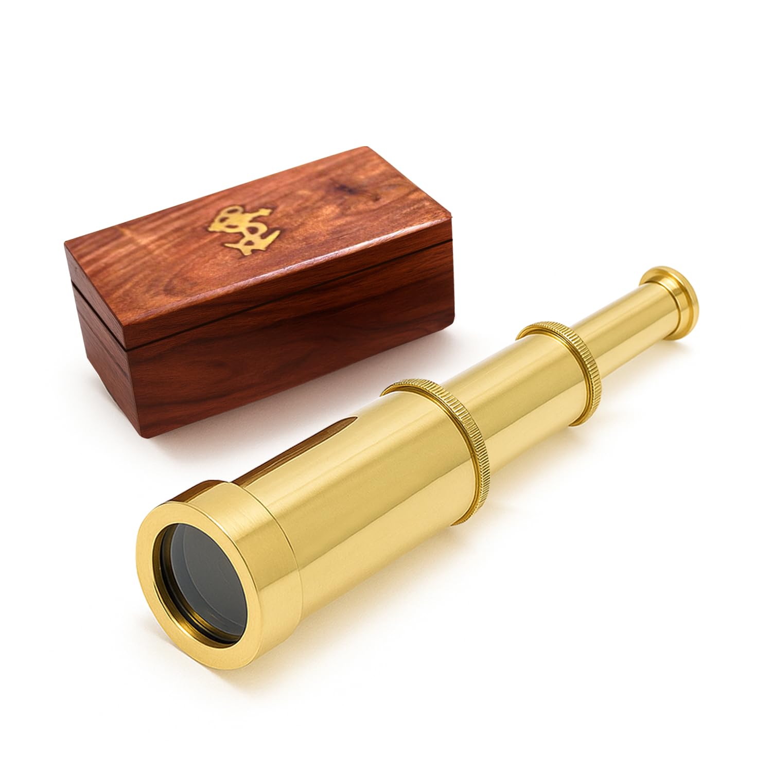 Captains 6" Brass Handheld Mini Telescope with Wooden Box Nautical Collectibles