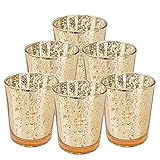 Just Artifacts Mercury Glass Votive Candle Holder 2.75" H (6pcs, Speckled Gold) -Mercury Glass Votive Tealight Candle Holders for Weddings, Parties and Home Decor