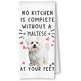 ArtisaEura Maltese Funny Dog Kitchen Towels - A Kitchen is Not Complete Without A Maltese Dish Towel Waffle Weave Hand Towels for Home Bathroom Decor,Dog Lovers Gift,16×24 Inch