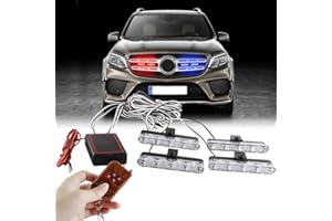 Sidaqi 4 in 1 Red&Blue Emergency Strobe Lights Police Lights for Vehicles 12V with 16 Flashing Patterns Wireless Remote Control Grille Lights Emergency Lights for Vehicles Car Truck Van SUV