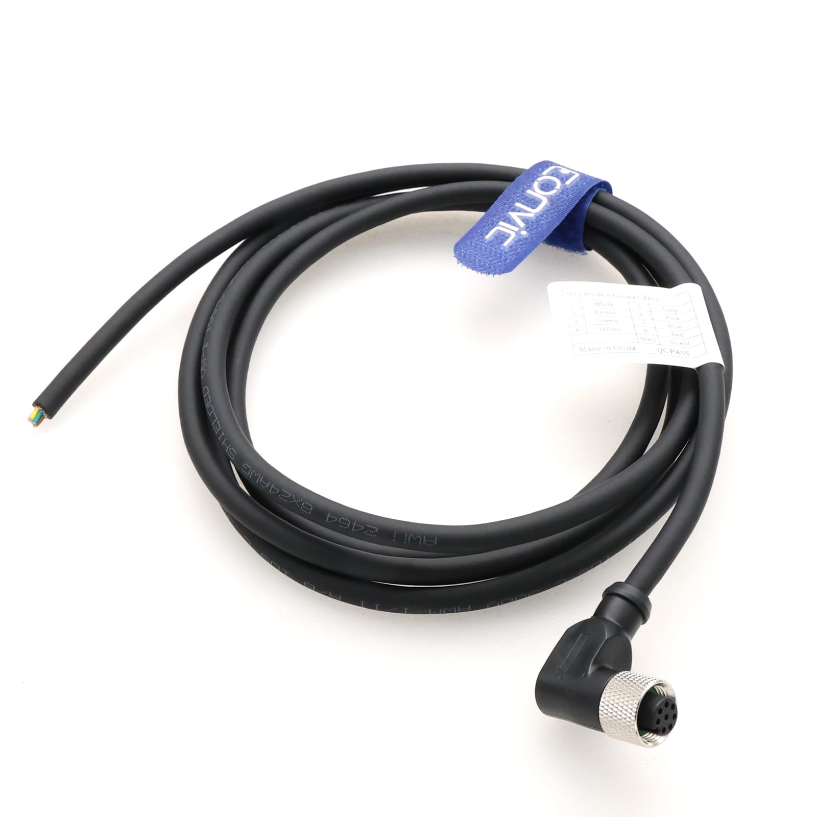 Eonvic M12 8-pin A Code Industrial Sensor Connector Cable Aviation Connection Cable (3M, Right Angle M12 8pin Female Cable) — image 1