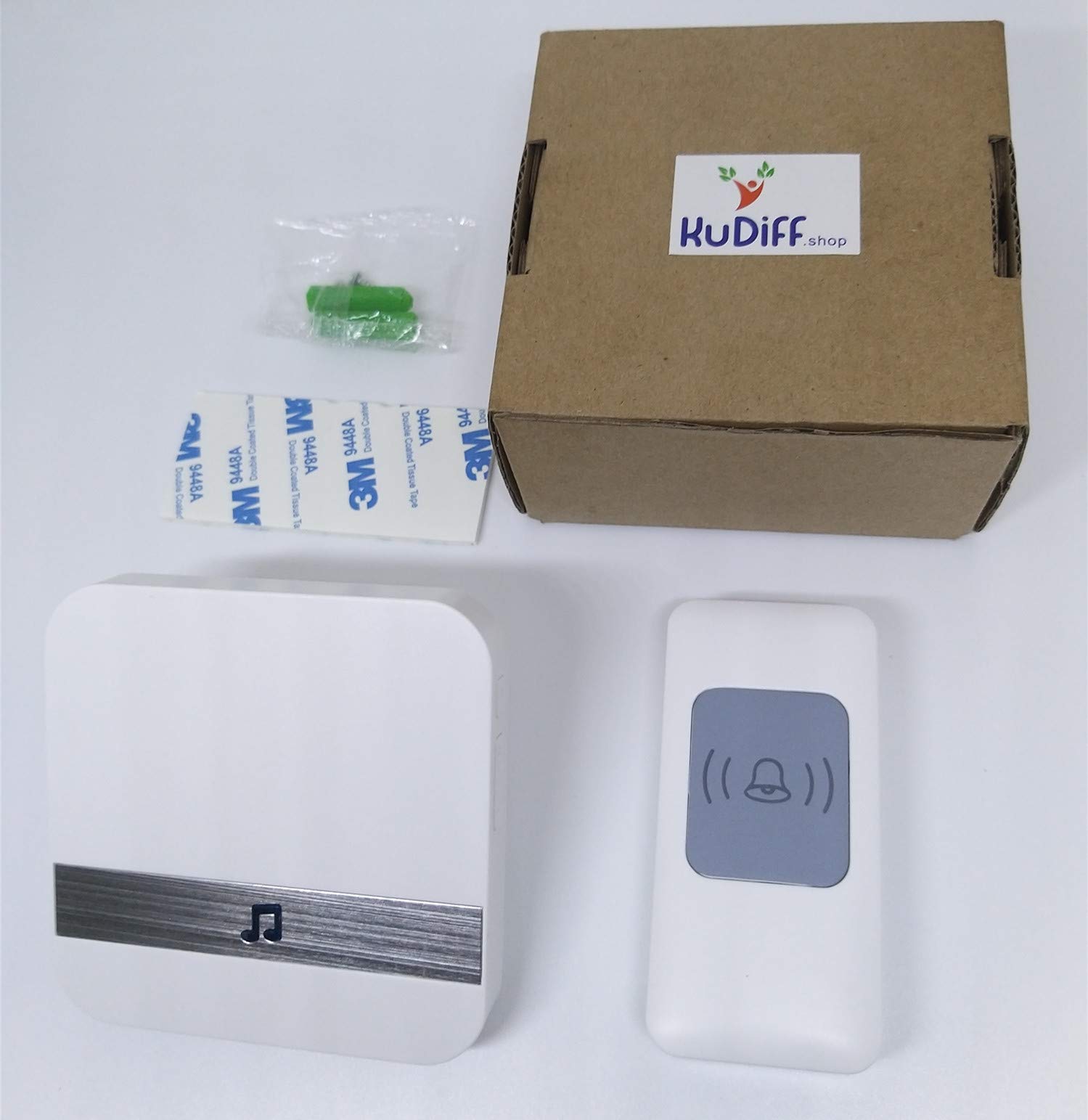 Wireless Doorbell,Remote 500 Feet,52 Chimes, White 1 Plug in with 1 Push Button Kit, Expandable,Waterproof Housing Optional,Battery Powered Emitter,Home/Office/Classroom Usage (Chime + Button)