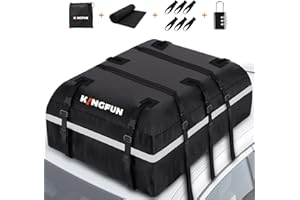 Kingfun Rooftop Cargo Carrier - Waterproof 20 Cubic Feet Car Roof Bag for All Vechicles with/Without Racks, Includes Anti-Slip Mat, 8 Reinforced Straps, 6 Door Hooks, Luggage Lock (Black)