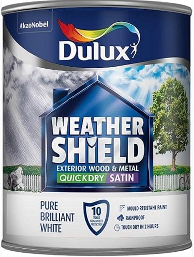 Dulux Weather Shield Quick Dry Satin Paint 750ml Pure Brilliant White Wood Metal