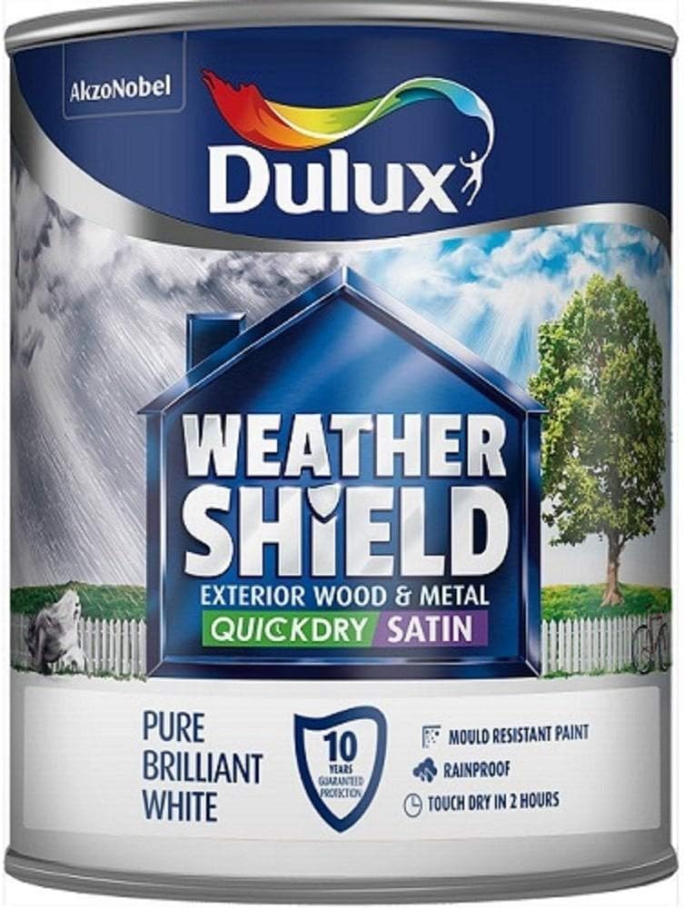 Dulux Weather Shield Quick Dry Satin Paint 750ml Pure Brilliant White Wood Metal