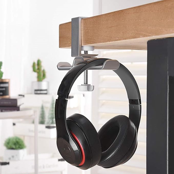 Headset Hook Under Desk 360 Degree Swivel Dual Headphone Stand Holder