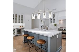 BONLICHT Modern Chandelier Brushed Nickel 4 Light Dining Room Light Fixture Hanging Over Table, Contemporary Kitchen Island Lighting Farmhouse Linear Pendant Light Ceiling with Clear Hammered Glass