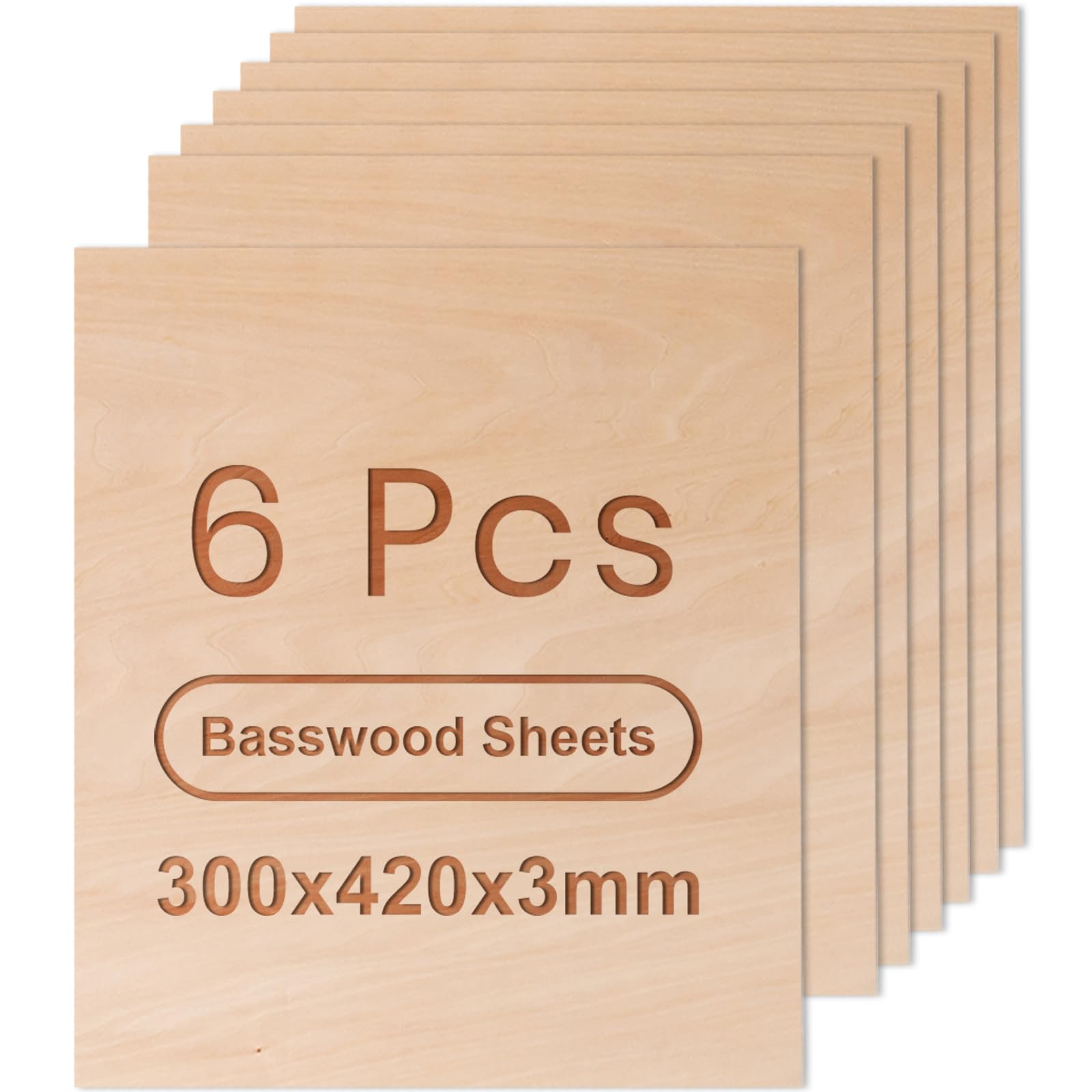 ROWOOD Basswood Plywood Sheets 6PCS 420x305x3mm A3 Laser Engraving Materials Plywood Board for Model Making DIY Wooden Crafts Ideal for Laser Cutting Wood Burning Painting CNC