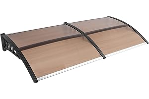 ELOMBR 80" x 40" Window Awnings Door Canopy, Polycarbonate Cover Front Door Outdoor Window Awning Exterior, Entry Door Awning for Sun Shutter, UV, Rain and Snow Protection, Hollow Sheet(Brown Board)