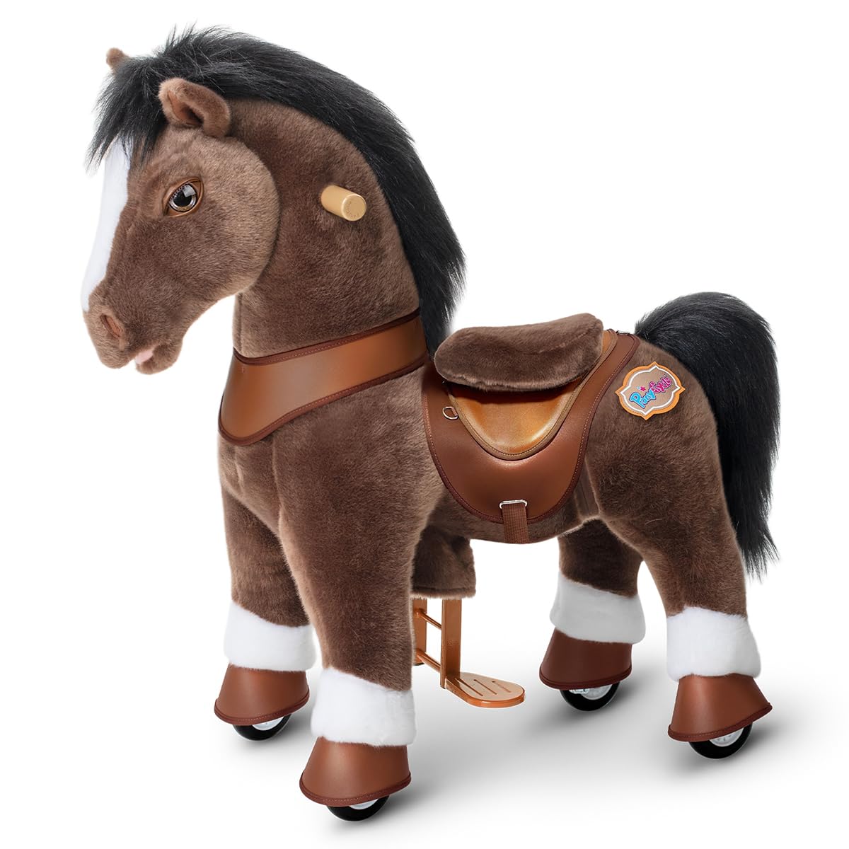 PonyCycle Ride on Horse Toy for Children Ages 3-4, Advanced Model Y Chocolate Ride on Pony Toddler, Plush Rocking Horse with Wheels and Brake Indoor & Outdoor Birthday Gift for Boys - Y376