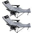POEPORE 2-Pack Reclining Camping Chair with Removable Footrest Lounge Chair with Headrest, Cotton Cushion, Portable Adjustable Folding Chairs for Adults