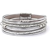 HAHAHE® Women's Boho Leather Wrap Bracelets Trendy Layered Bracelets with Magnetic Clasp Strackable Bohemian Jewelry Fashion Gifts