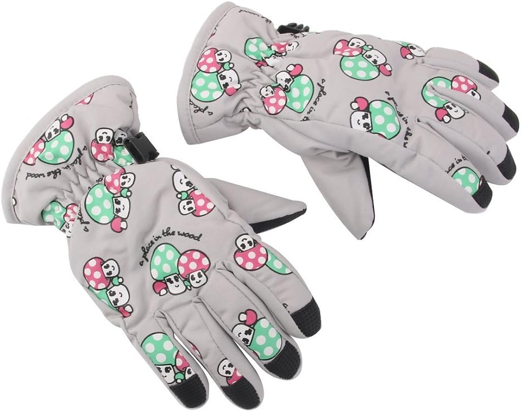 Kids Snowboard& Ski Gloves Waterproof Winter Snow Glove Age 2-4 for Outdoor Sports Mushroom Pattern, Light Gray - Image 4