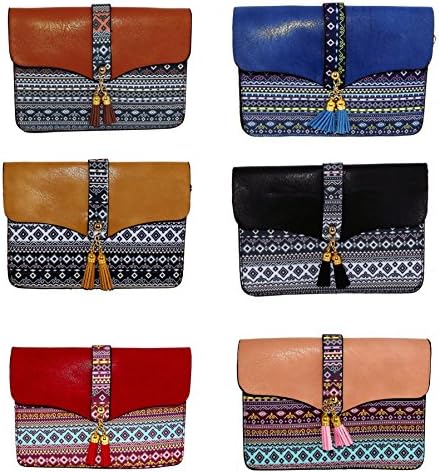 Pattern Tassle Double Pocket Cell Phone Cross Body Bag, Assorted - Colors Vary