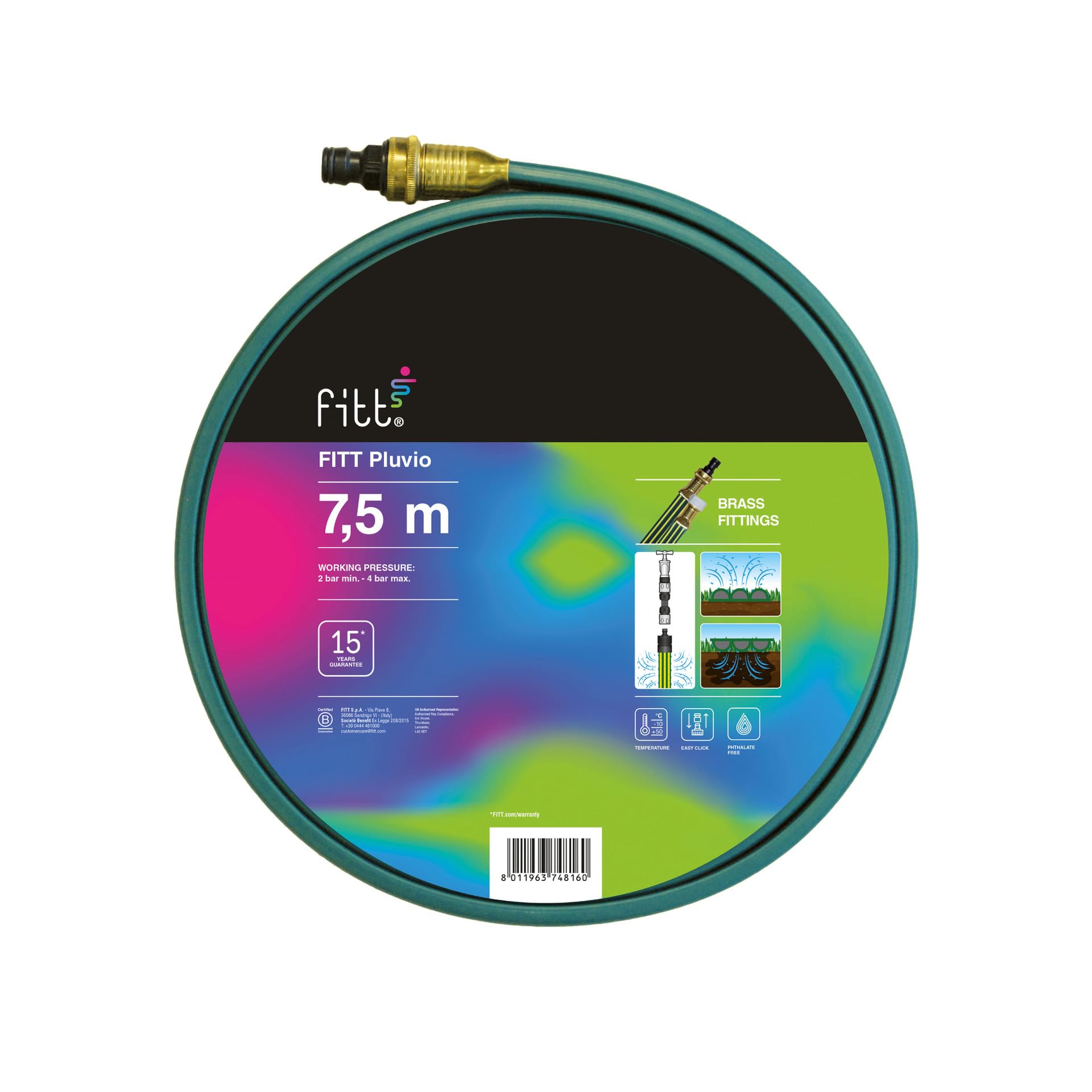 FITT PLUVIO 7,5 m - Three-way sprinkler hose for jet irrigation and impregnation, for semi-professional use