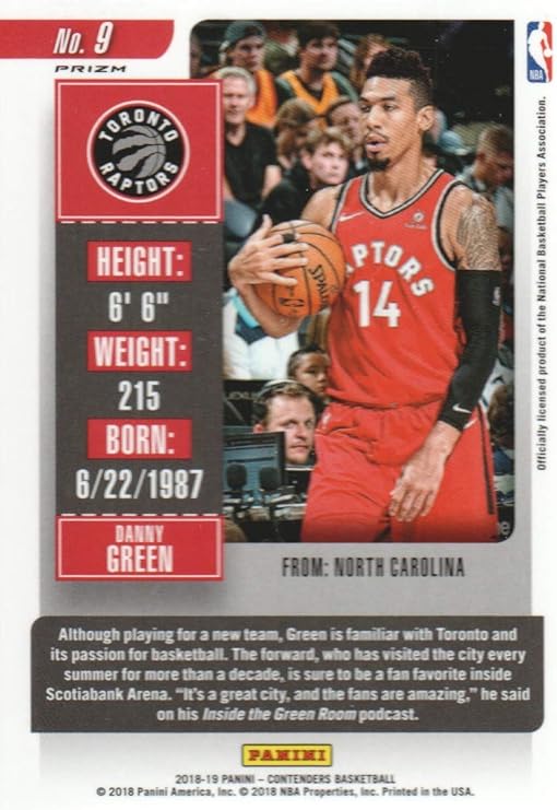 2018 19 Panini Contenders Basketball Premium 9 Danny Green Toronto Raptors At Amazon S Sports Collectibles Store