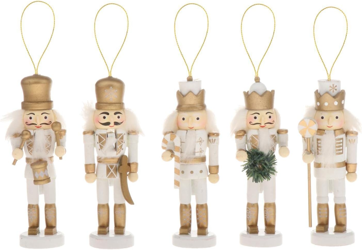 Nutcrackers - F Fityle Christmas Nutcrackers Hanging Ornament Wooden Soldier Figures Doll Christmas Tree Hanging Ornaments with Package Box - White Gold