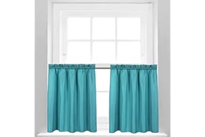 Valea Home Waffle Weave Textured Bathroom Window Curtains Water Repellent Window Covering Half Window Curtains Kitchen Tiers 24 inch Length, Turquoise, Set of 2