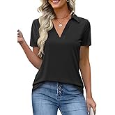 Imily Bela Womens Short Sleeve Polo Shirts V Neck Business Dressy Casual Tops Summer Collared Trendy Tees