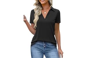 Imily Bela Womens Short Sleeve Polo Shirts V Neck Business Dressy Casual Tops Summer Collared Trendy Tees