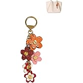 Yzikema Handmade Genuine Leather Flower Keychain-Leather Flower Keychains Boho Accessories for Women Purse Pendant Charms