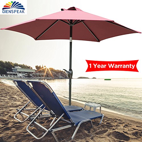 Dienspeak Updated Version 7.5 ft. Round Outdoor Market Patio Umbrella with Push Button Tilt and Crank Lift (Red(w/cover)) - Thumbnail 6