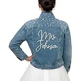 Pretty Robes Bride Jean Jacket For Wedding, Customized Pearl Denim Bridal Jacket