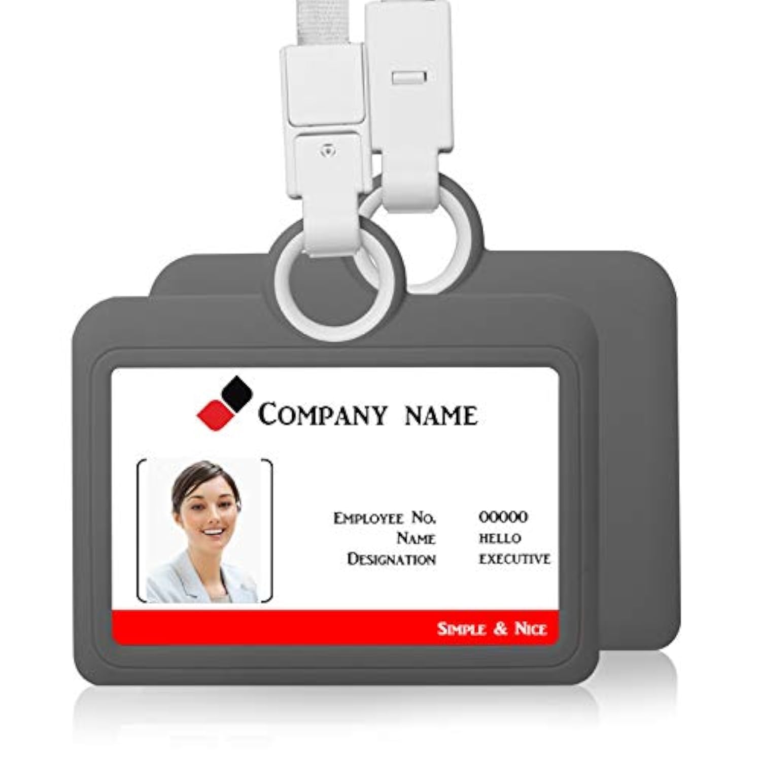 Badge Holder ID Badge Card Holder Horizontal with Lanyard Silicon Neck Strap Heavy Duty ID Card Business Card Offices Supplies Gray